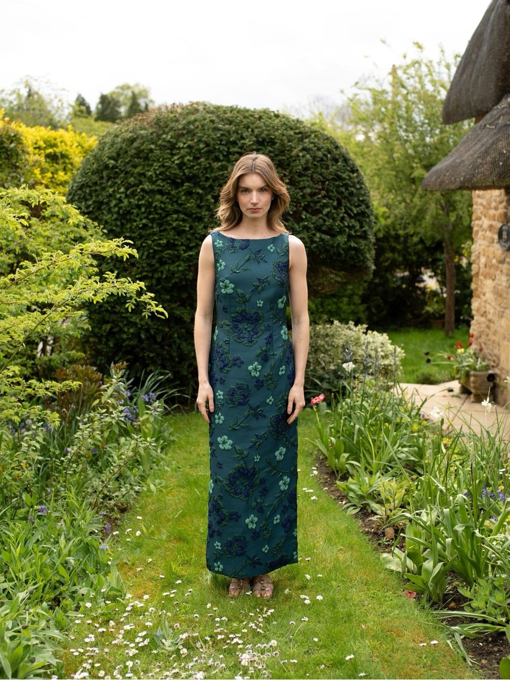 Arianne Elmy Easy Dress Monochrome Dark Green Floral Jacquard Midi Maxi NWT Sz 2 - Picture 4 of 14